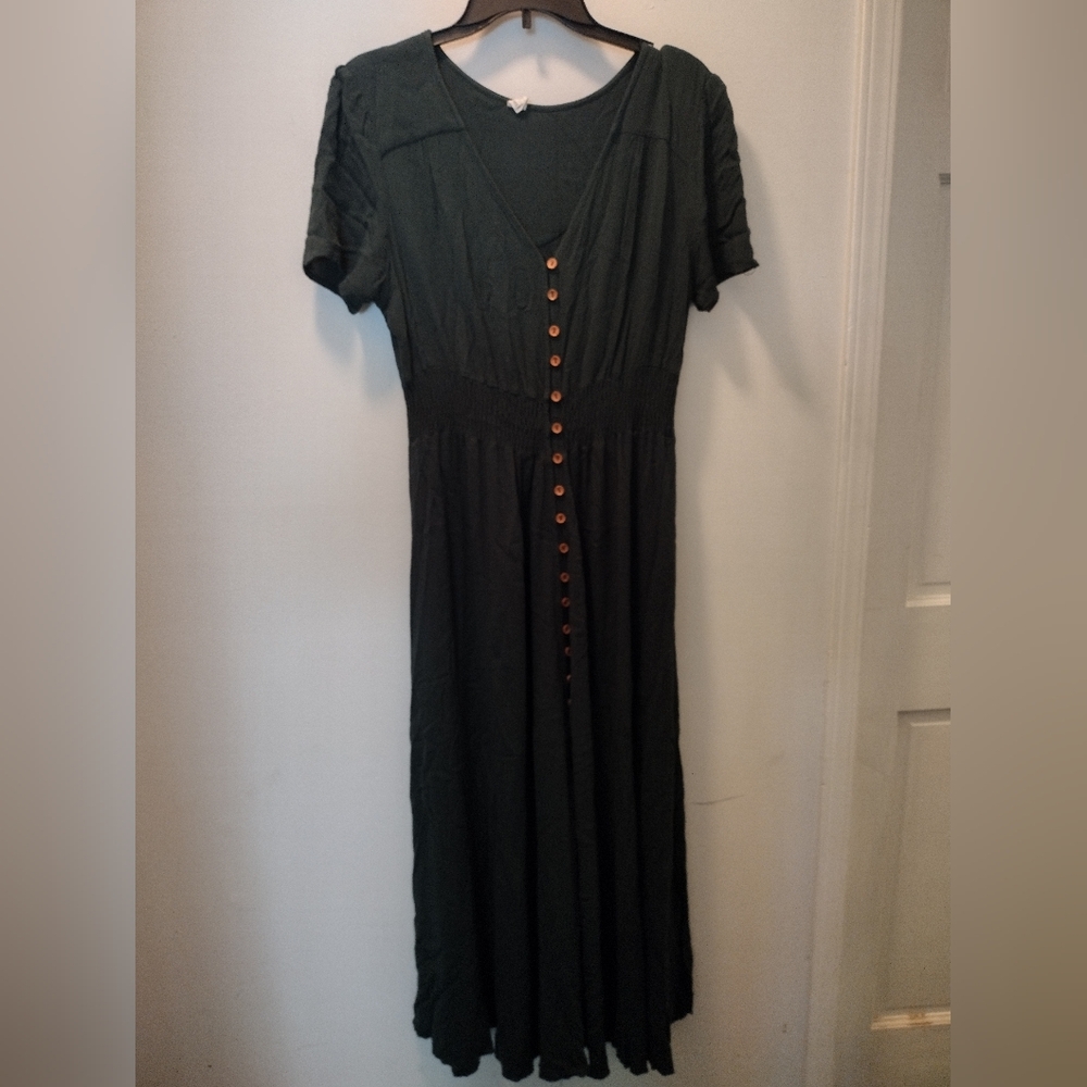 Women's Black Button-Front Midi Dress